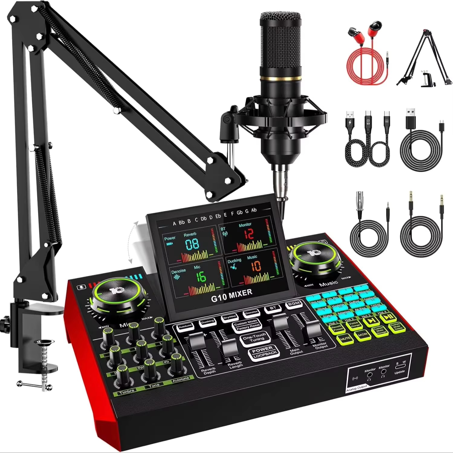 Audio Interface - Kit di attrezzature per podcast Tenlamp,